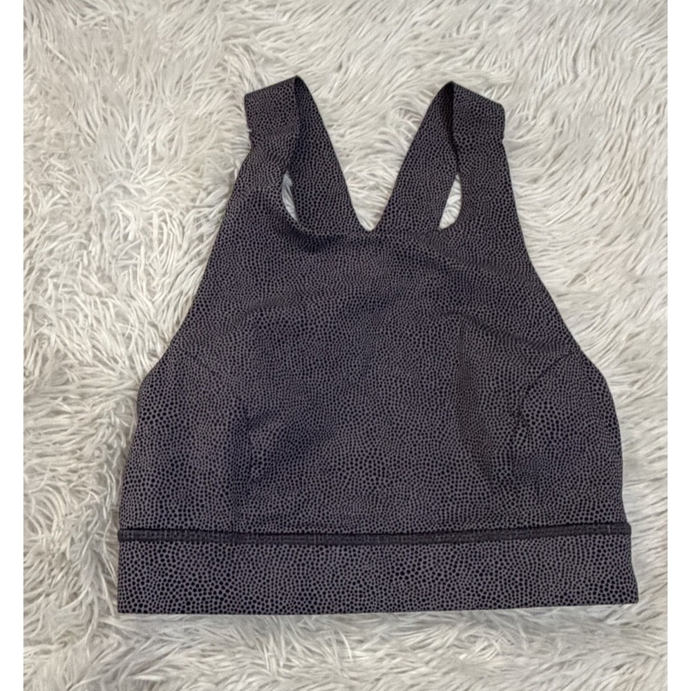 Lululemon Fast and Free Sports Bra Women's Size 4 Gray Polka Dots Racerback - Picture 2 of 4